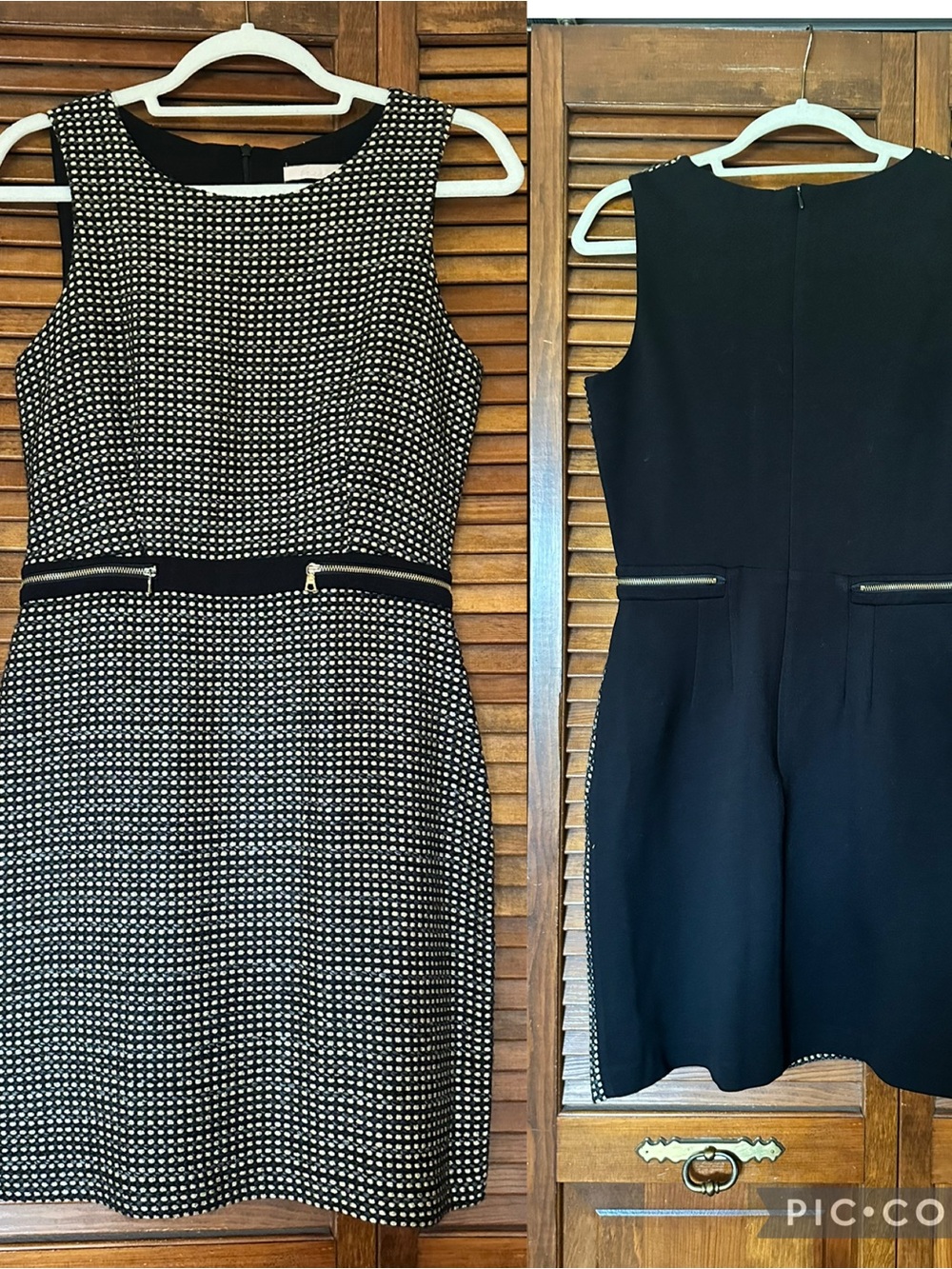 Hutch for Anthropologie Black and Gold Sheath Dress with Zip Detail size 6